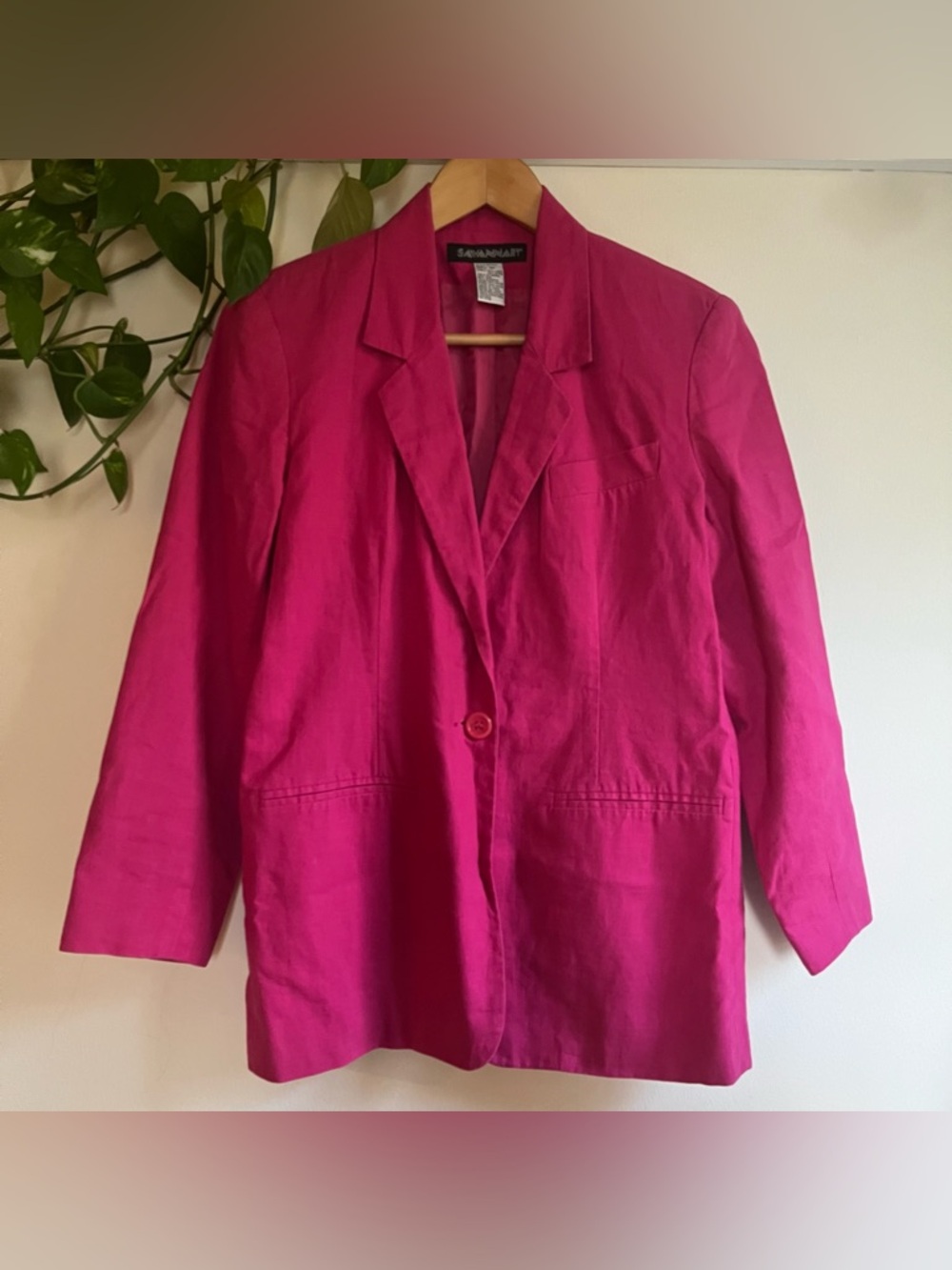 Vintage 90s Savannah Hot Barbie Pink Magenta linen blazer Size 4P